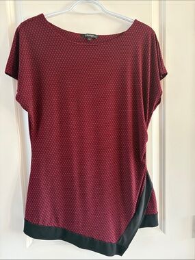 George Burgundy Geometric Short Sleeve Tunic with Black Trim and Side Panel.c6